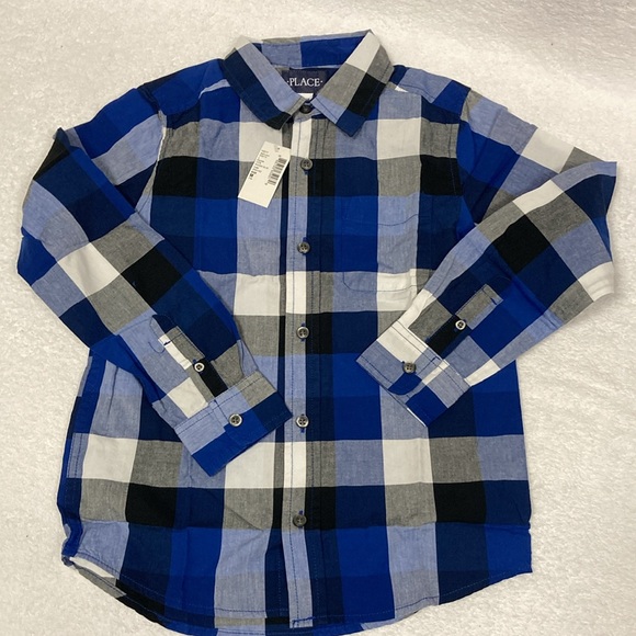 NWT children’s place blue black checked button down medium 7/8 - Picture 2 of 8